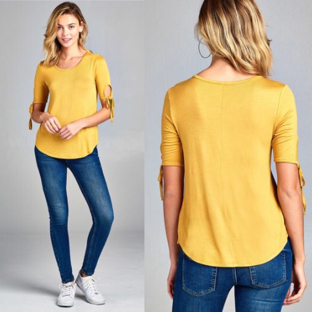 30% OFF BUNDLES Small Yellow Tie Sleeve Knit Top - Picture 2 of 3